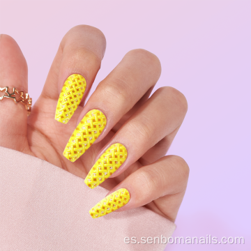 24 kits de uñas neuras de suéter 3D amar amarillo